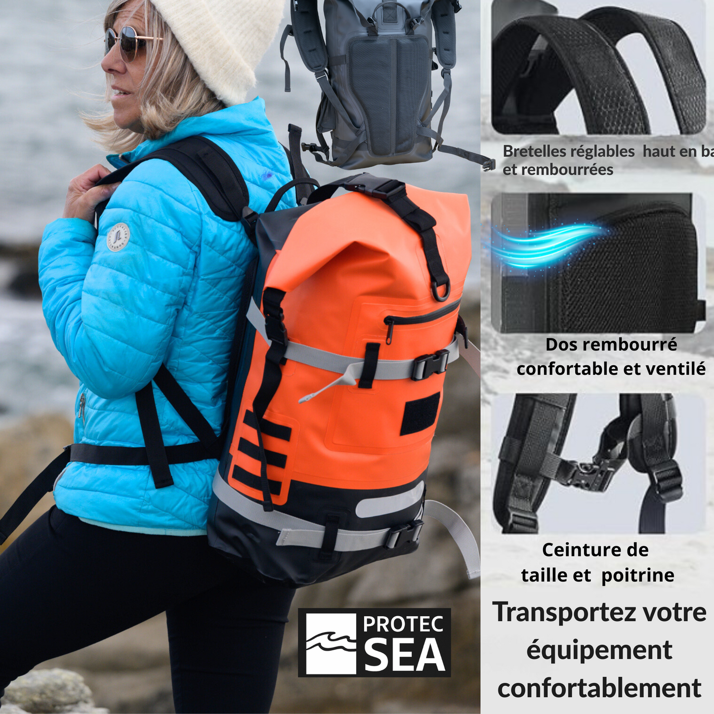 SAC à DOS étanche IPX6-ORANGE - NAUTISME /KAYAK/PADDLE/SPORT/OUTDOOR