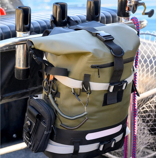 Sac étanche kaki IPX6 – Modulable de 20L à 40L, réglable H/L – Pêche, kayak, nautisme, chasse