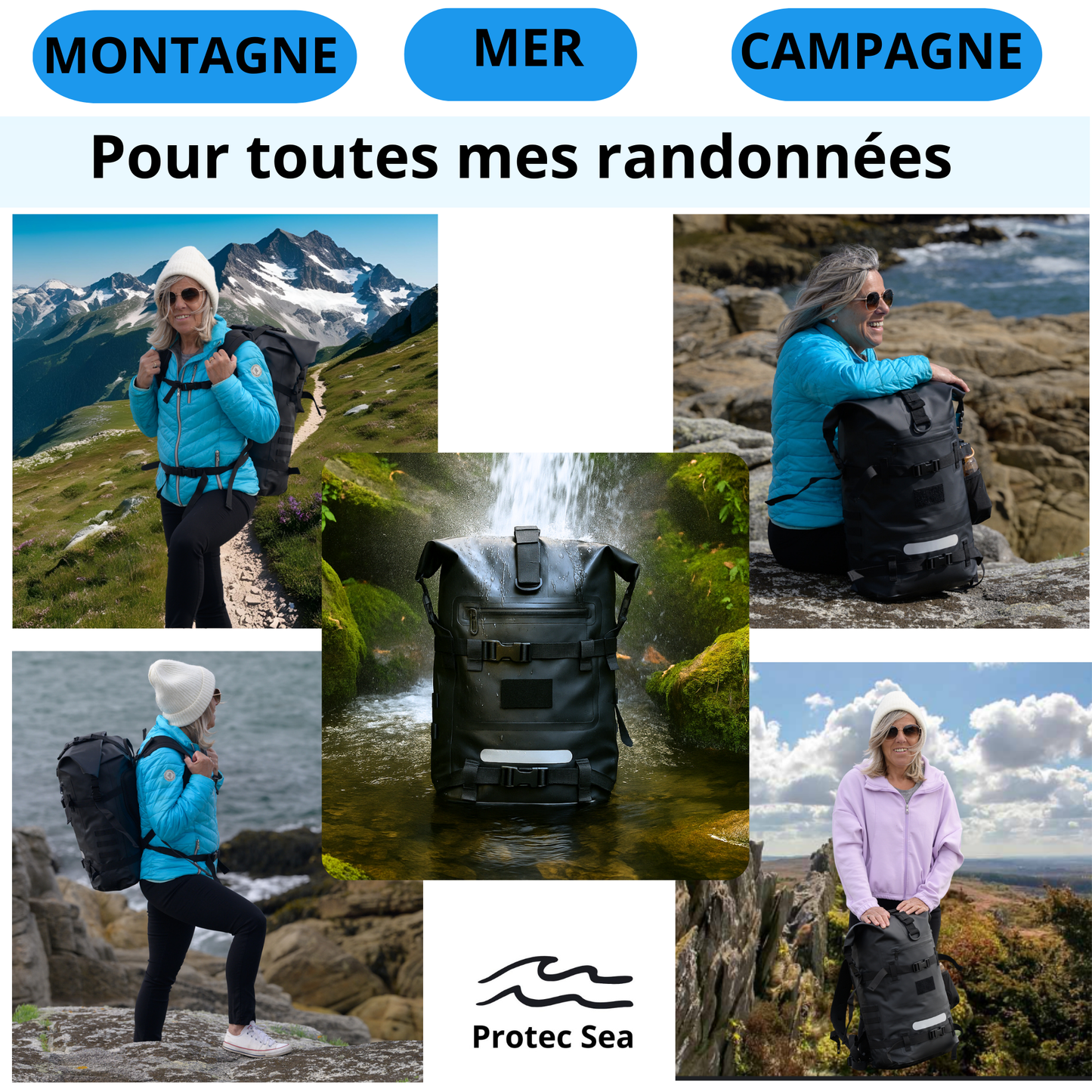 SAC A DOS ETANCHE IPX6-FULL BLACK ( NOIR) - SPORT / OUTDOOR/VELO/AU QUOTIDIEN