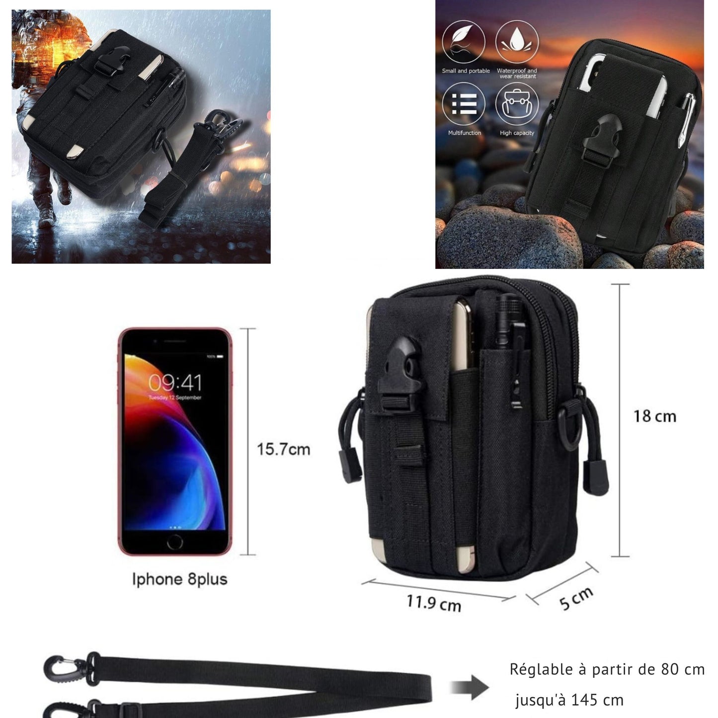 POCHETTE TACTIC EDC , Sangle de portage et Fixation MOLLE