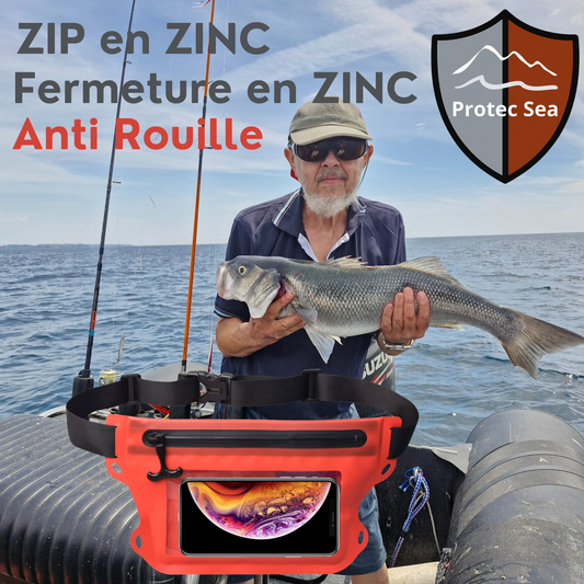 🌊 Pochette étanche IPX6 tactile orange – Zip en ZINC anti-corrosion 🔒 Téléphone & essentiels protégés