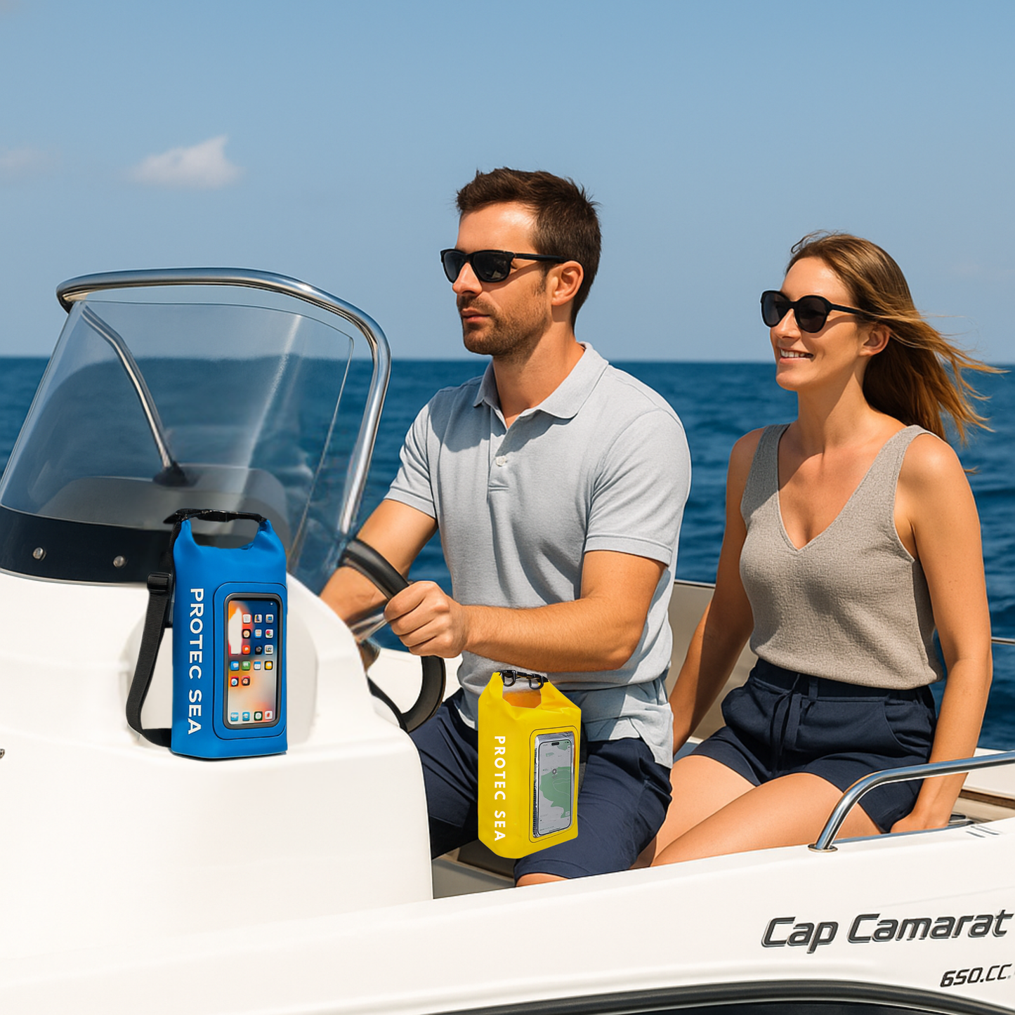 Pochette TACTILE étanche  - IPX6 2,5 L – 2 poches – poche smartphone, résistante, portage polyvalent outdoor et nautisme.