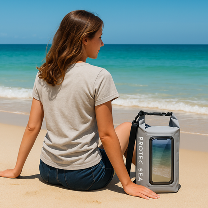 Pochette TACTILE étanche  - IPX6 2,5 L – 2 poches – poche smartphone, résistante, portage polyvalent outdoor et nautisme.