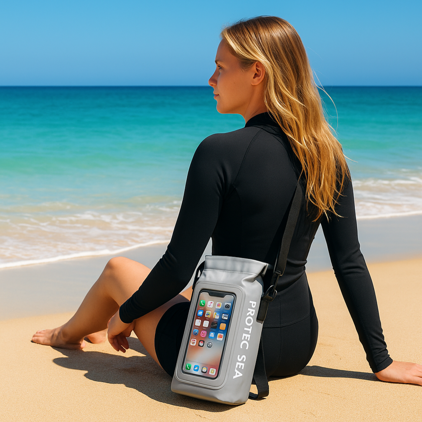 Pochette TACTILE étanche  - IPX6 2,5 L – 2 poches – poche smartphone, résistante, portage polyvalent outdoor et nautisme.