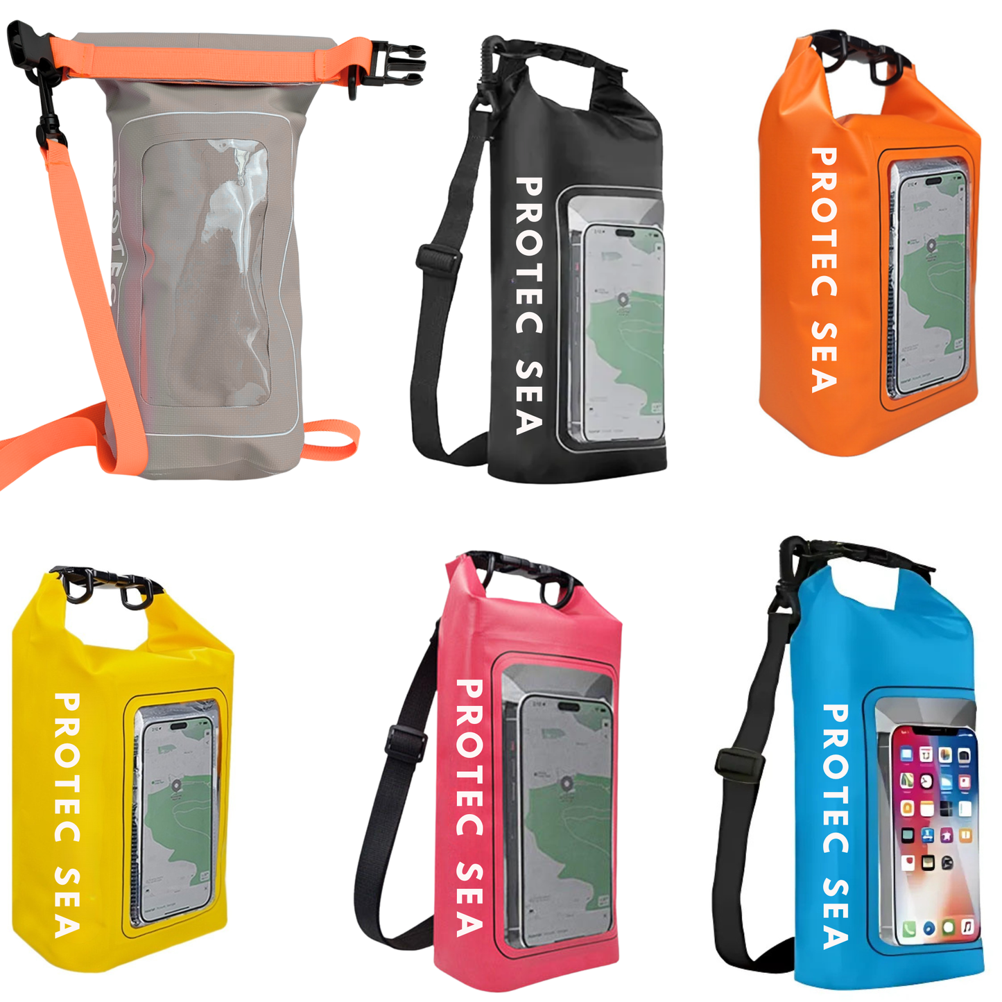 Pochette TACTILE étanche  - IPX6 2,5 L – 2 poches – poche smartphone, résistante, portage polyvalent outdoor et nautisme.