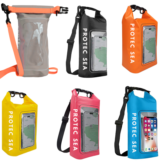 Pochette TACTILE étanche  - IPX6 2,5 L – 2 poches – poche smartphone, résistante, portage polyvalent outdoor et nautisme.