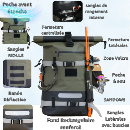 PACK SAC ETANCHE IPX6 KAKI +POCHETTE Téléphone IPX8+ Écusson + 2 SANDOWS