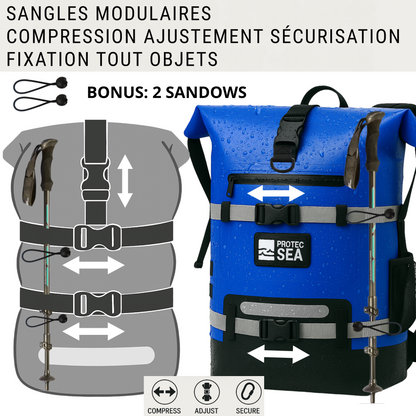 Sac Étanche Réglable 20–40 L – Bleu IPX6 – Mer, bateau, voile, rando