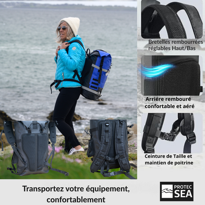 Sac Étanche Réglable 20–40 L – Bleu IPX6 – Mer, bateau, voile, rando