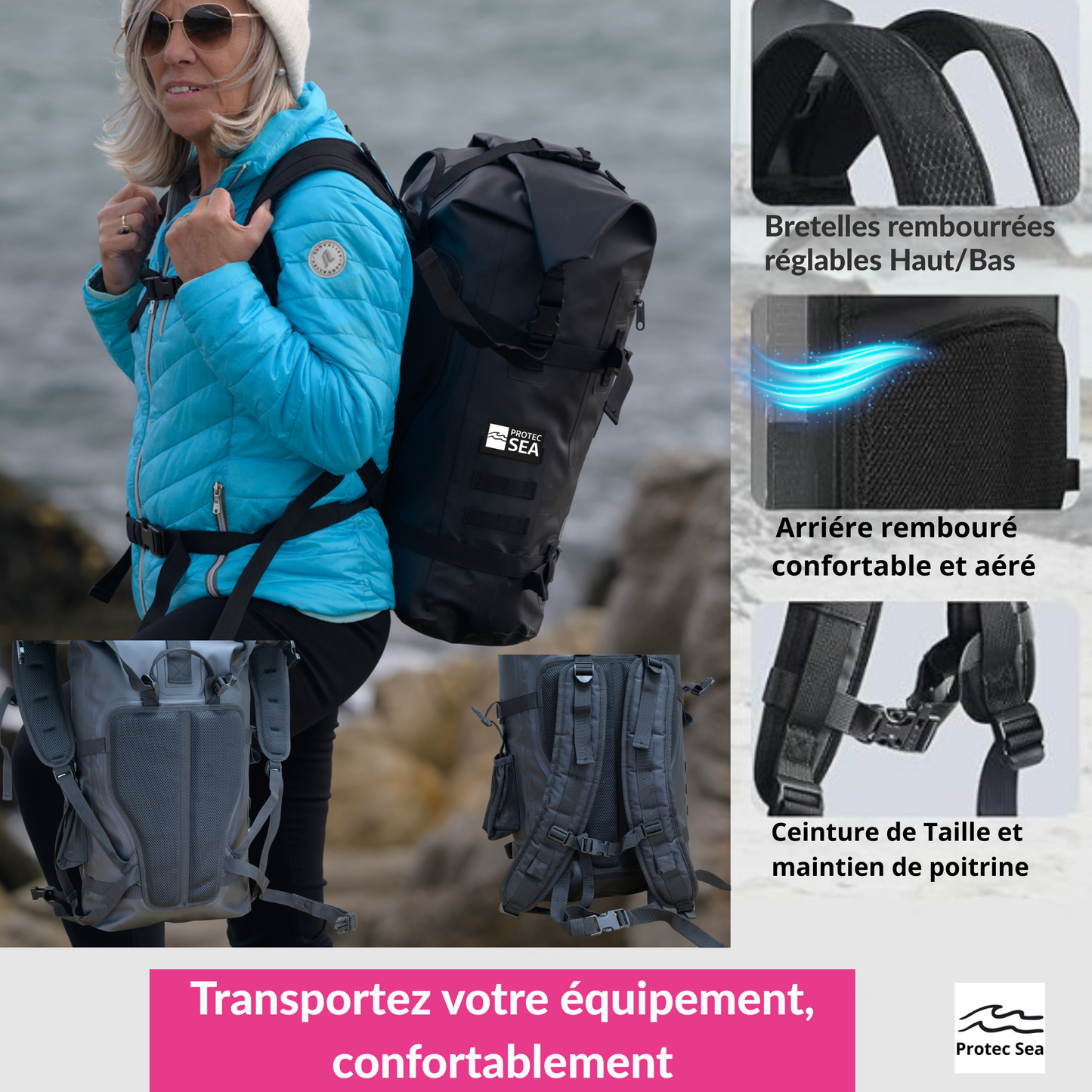 SAC A DOS ETANCHE IPX6-FULL BLACK ( NOIR) - SPORT / OUTDOOR/VELO/AU QUOTIDIEN