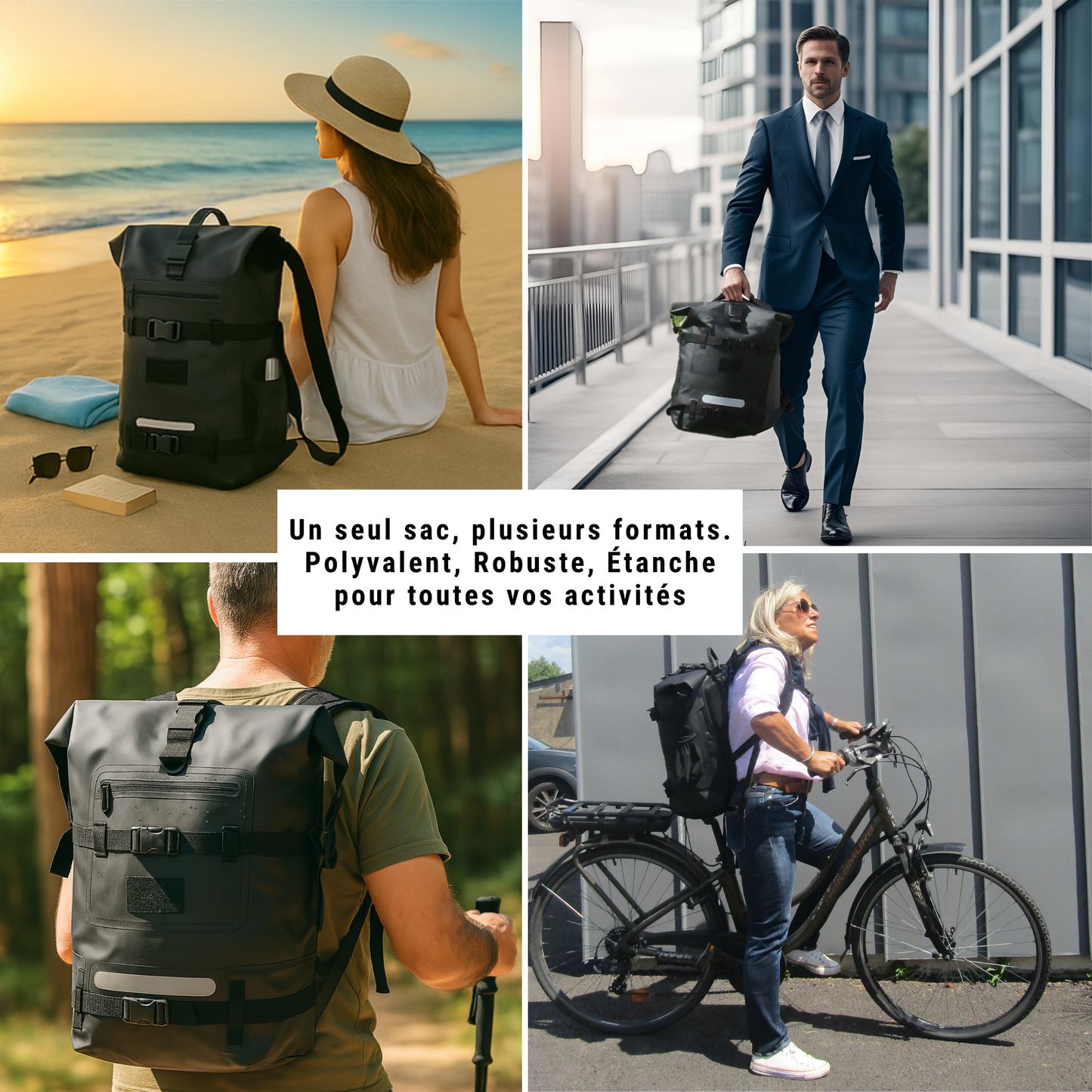 SAC A DOS ETANCHE IPX6-FULL BLACK ( NOIR) - SPORT / OUTDOOR/VELO/AU QUOTIDIEN