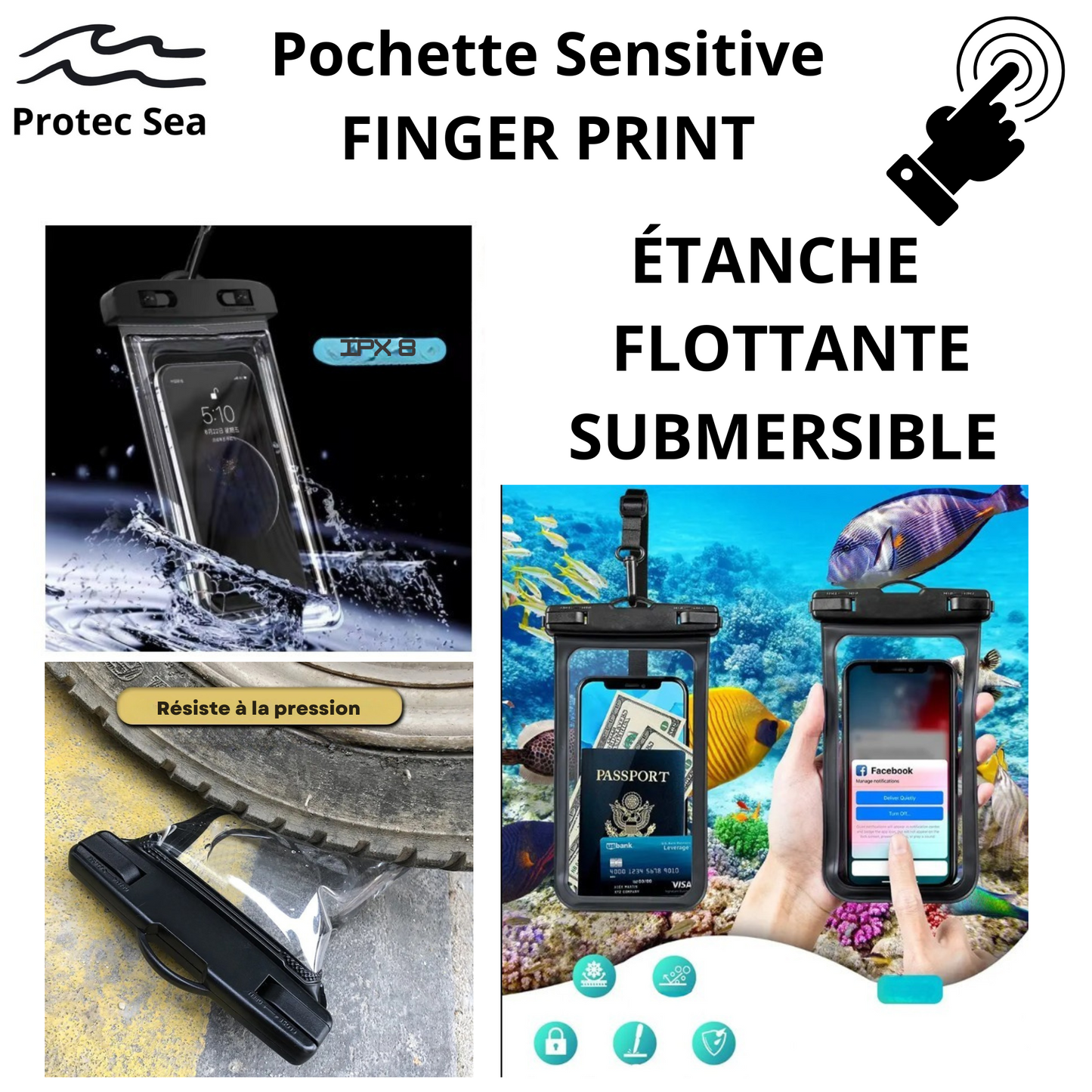 SAC ETANCHE IPX6 KAKI +POCHETTE Téléphone IPX8+ Écusson + 2 SANDOWS