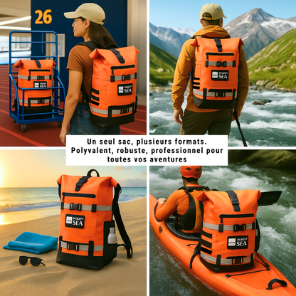 Sac étanche orange IPX6 – Modulable de 20L à 40L, réglable H/L – Kayak, paddle, plongée, chasse