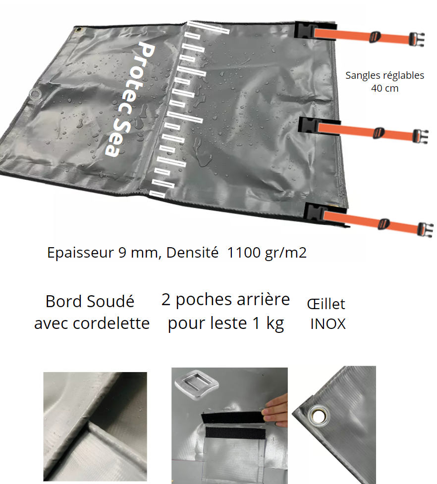 Protection semi rigide pneumatique zodiac pêche bar plongée chasse sous-marine passage plongeur Protection boudin Protéger flotteur pont pare battage défense franc bord housse tapis patch protection casier filet crustacés crabe araignée pêche hameçon trou percement déchirure éraflure bateau moteur voilier open au port à quai à couple 