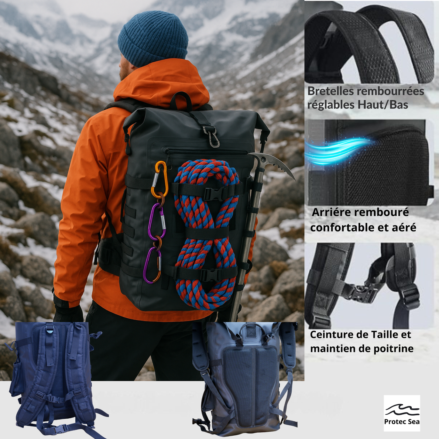 Sac à dos étanche IPX6 noir – 20–40 L – Fusion sac étanche & sac à dos