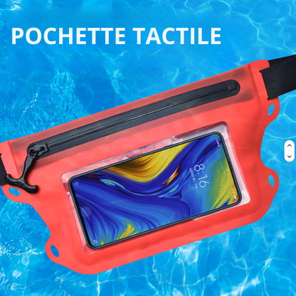 🌊 Pochette étanche tactile Fermeture en ZINC anti-rouille 🔒 Téléphone & effets perso protégés.  Idéale paddle, kayak, longe-côte.