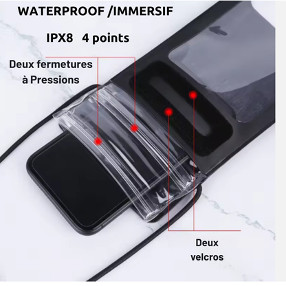 Pochette Étanche IPX8 Universelle – TPU Haute Résistance, Double Sécurité, Tactile & Photo – Tour de Cou / Bandoulière Réglable