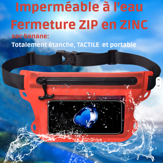 🌊 Pochette étanche tactile Fermeture en ZINC anti-rouille 🔒 Téléphone & effets perso protégés.  Idéale paddle, kayak, longe-côte.
