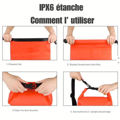 Sac étanche orange 20 L IPX6 –Sac Matelot / Grab Bag avec 2 sangles de portage