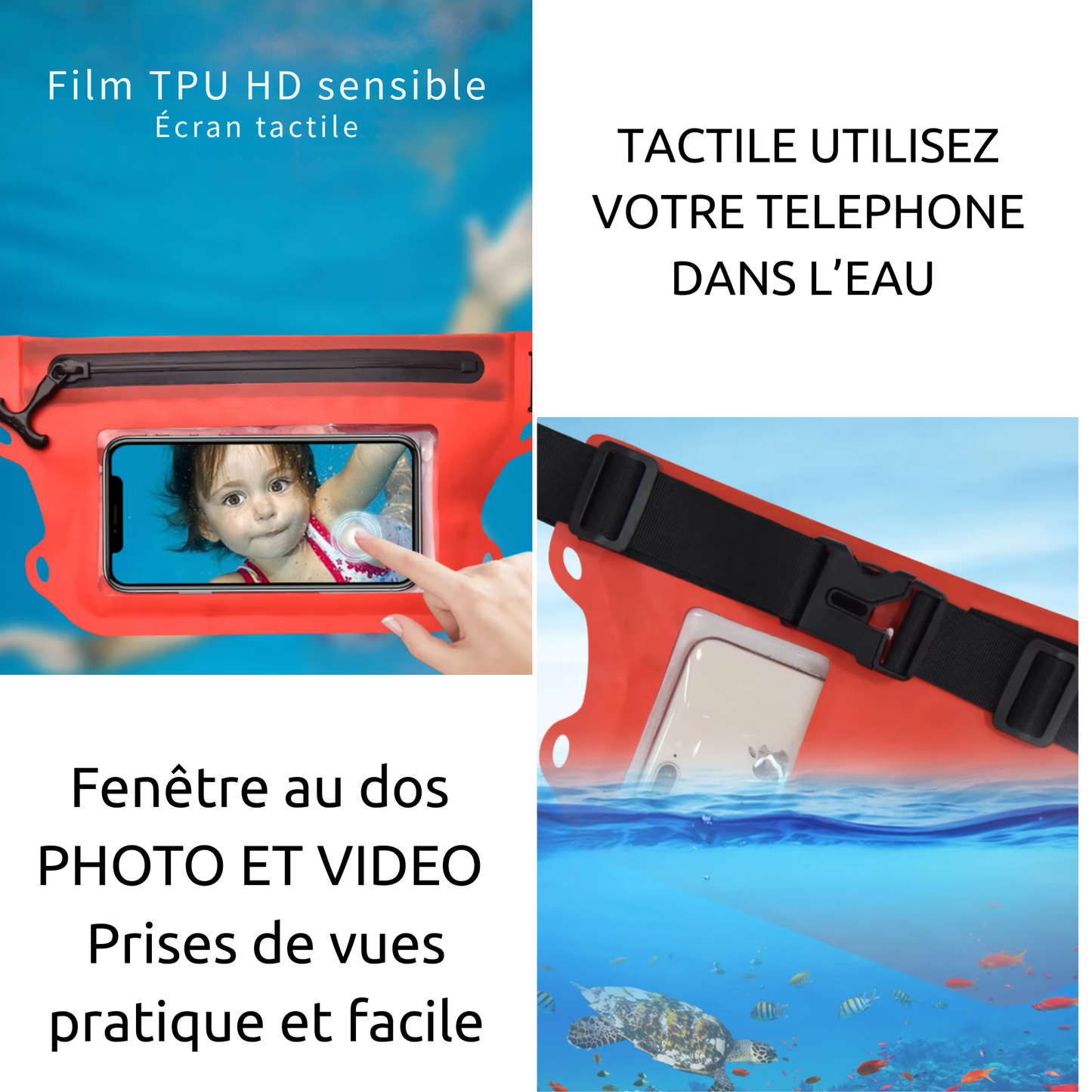 🌊 Pochette étanche IPX6 tactile orange – Zip en ZINC anti-corrosion 🔒 Téléphone & essentiels protégés