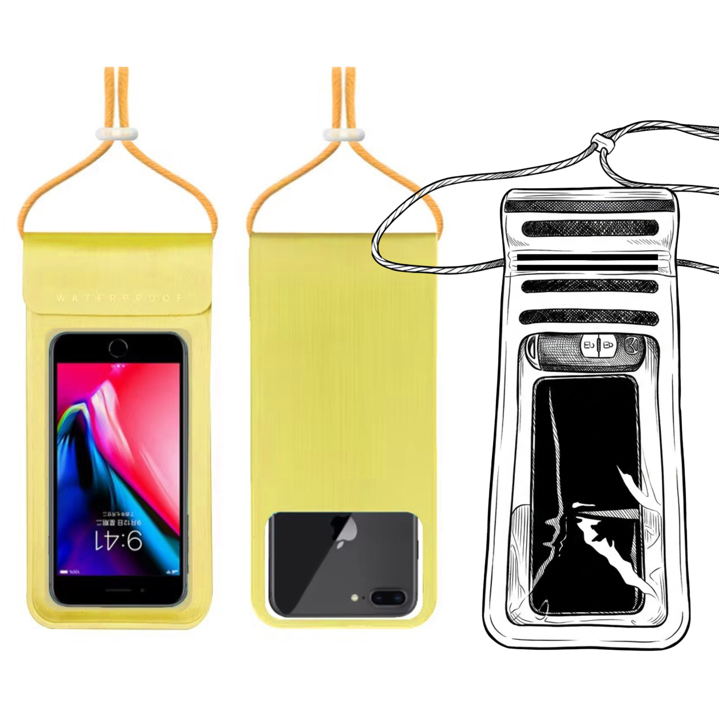 Pochette Étanche téléphone et clef- IPX8 waterproof 30 m – TPU Haute Résistance, Tactile & Photo – Tour de Cou / Bandoulière Réglable