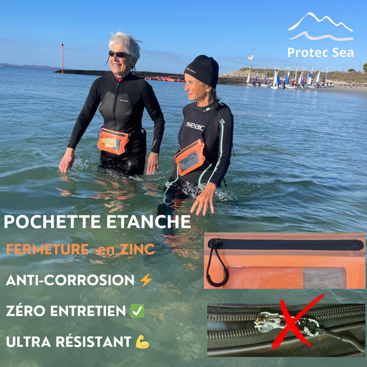 🌊 Pochette étanche IPX6 tactile orange – Zip en ZINC anti-corrosion 🔒 Téléphone & essentiels protégés
