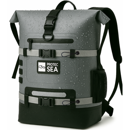 Sac à dos étanche Protec Sea – Gris, réglable 20 à 40 L – Rando, montagne, trek, camping