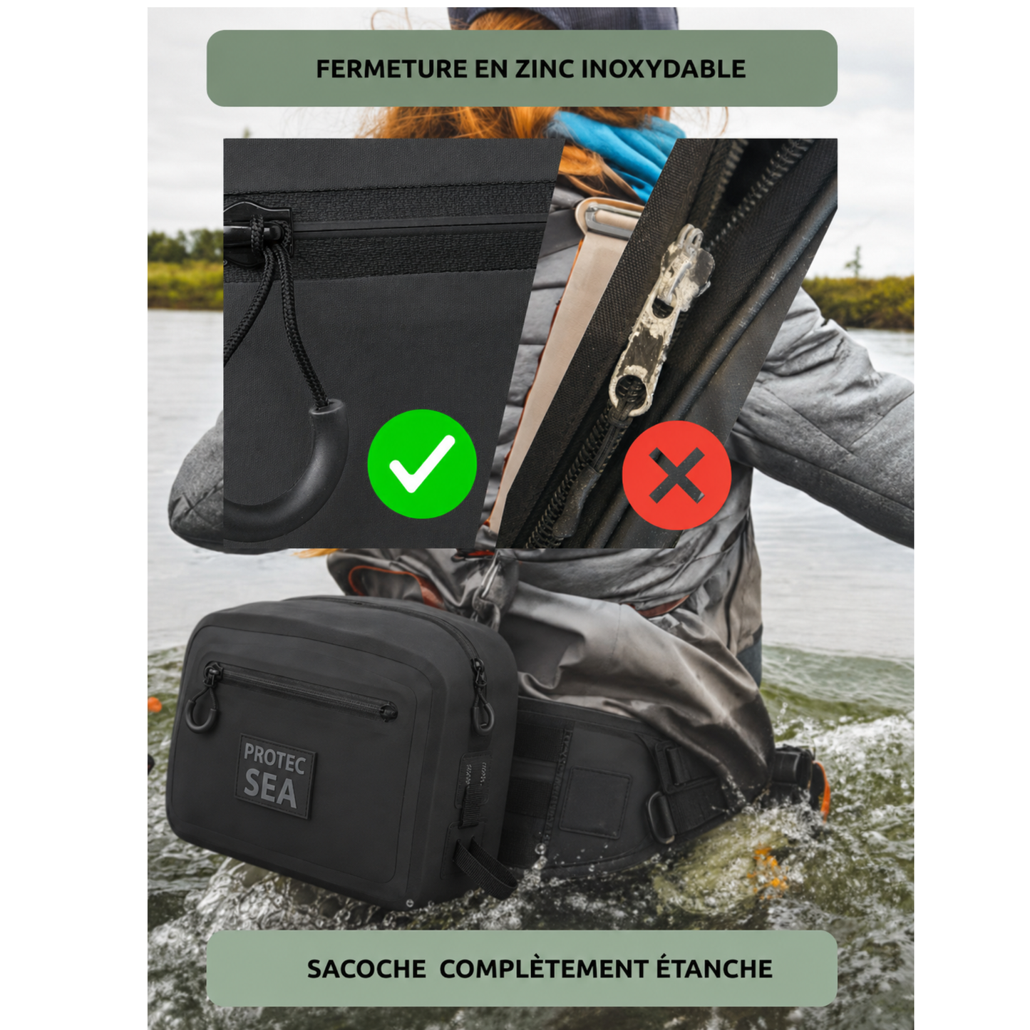 Sacoche 6 L étanche -  Hypalon –  fermeture ZINC anticorrosion – pêche & outdoor