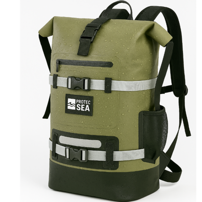 Sac étanche kaki IPX6 – Modulable de 20L à 40L, réglable H/L – Pêche, kayak, nautisme, chasse