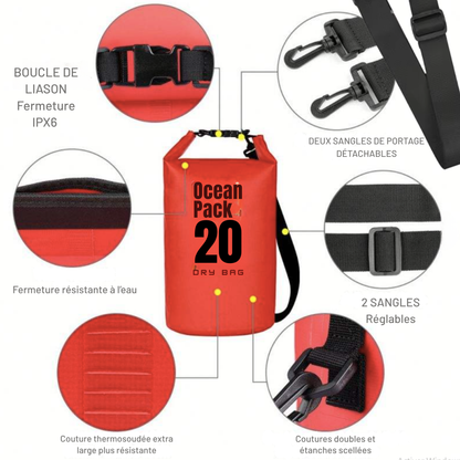 Sac étanche orange 20 L IPX6 –Sac Matelot / Grab Bag avec 2 sangles de portage