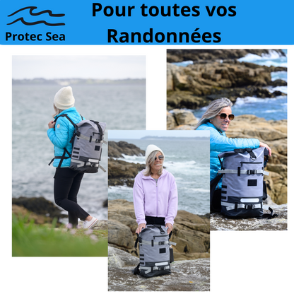 Sac à dos étanche Protec Sea – Gris, réglable 20 à 40 L – Rando, montagne, trek, camping