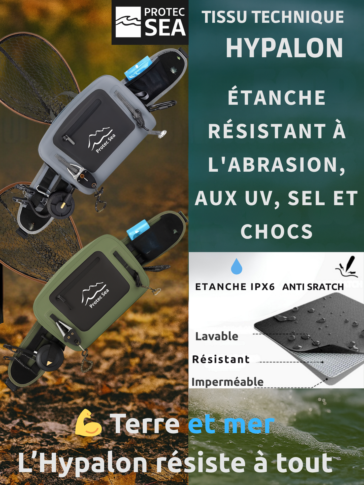 Sacoche 6 L étanche -  Hypalon –  fermeture ZINC anticorrosion – pêche & outdoor
