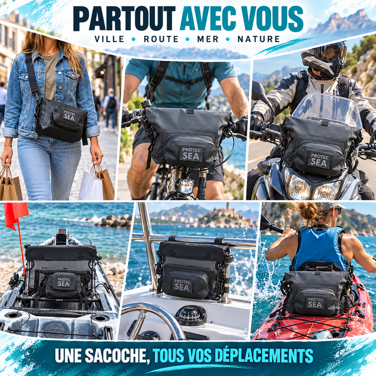 Sacoche étanche IPX6 4L Protec Sea – Sac à main étanche, vélo, moto, nautisme