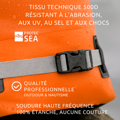 Sac étanche orange IPX6 – Modulable de 20L à 40L, réglable H/L – Kayak, paddle, plongée, chasse