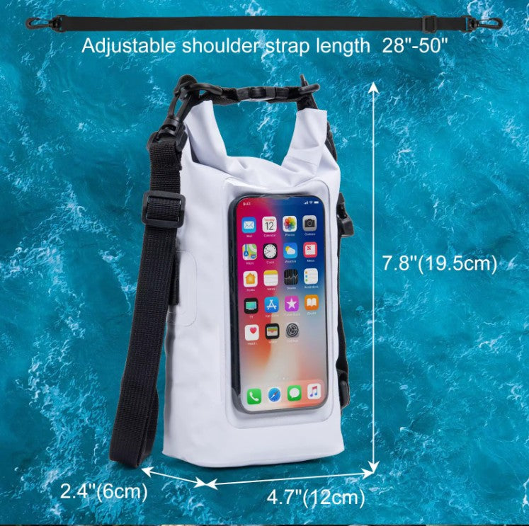 Pochette TACTILE étanche  - IPX6 2,5 L – 2 poches – poche smartphone, résistante, portage polyvalent outdoor et nautisme.