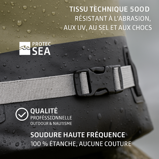 PACK SAC ETANCHE IPX6 KAKI +POCHETTE Téléphone IPX8+ Écusson + 2 SANDOWS