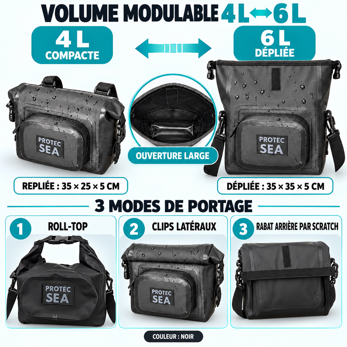 Sacoche étanche IPX6 4L Protec Sea – Sac à main étanche, vélo, moto, nautisme